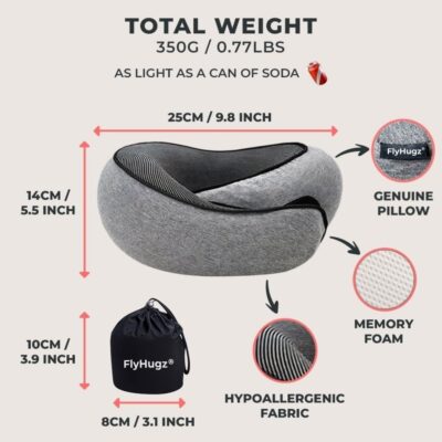 FlyHugz® Neck Travel Pillow | Memory Foam Neck Pillow for Comfort on Airplane | Compact and Ergonomic Design for Travel, Car Rides, and Home Use | Ideal for Adults and Kids - Image 5