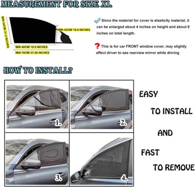 Car Front Window Sun Shade - 2 Pack Breathable Mesh Side Window Shade Sunshade UV Protection for Driver Family Pet on Front seat, Curtain with Two Holes to See Rearview Mirror, Size M - Image 5