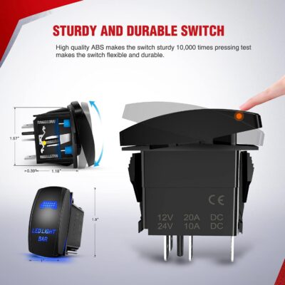 Nilight - 10019W LED Light Bar Wiring Harness Kit 12AWG Heavy Duty 12V 5Pin Rocker Switch Laser On off Waterproof Switch Power Relay Blade Fuse-1 Lead,2 Years Warranty - Image 3