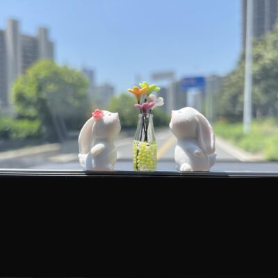Cute Rabbit Car Dashboard Accessories Flowers Rear View Mirror Decorations, Funny Car Interior Accessories for Girls Women Daisy Charm - Image 5