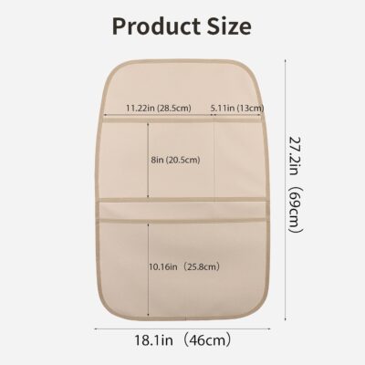 Kick Mat Back Seat Protector Waterproof Leather Car Seat Back Organizers Cover with 3 Storage Pockets for Kids Pets SUV Sedan Minivan Truck Car Travel Accessories (Beige 2-Pack) - Image 3