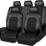 CAR PASS Leather and 3D Air Mesh Universal Fit Car Seat Covers, for Sedans,Trucks,Suvs,Airbag Compatible,Zipper Design and Reserved Opening Holes for Headrest(Full Set, Black and Black)