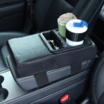 Supin Car Armrest Cushion - Multifunctional Faux Leather Armrest Cushion with Cup Holder, Phone Storage, and Ergonomic Design for All Seasons (Carbon Style) - Image 5