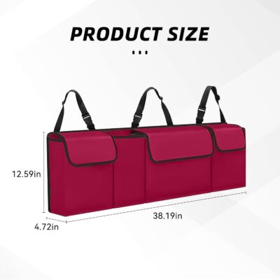 Car Trunk Organizer, Backseat Hanging Large Storage with Adjustable Straps,Waterproof PVC Collapsible Cargo Bag, Car Interior Accessories for Auto SUV MPV (Red) - Image 2