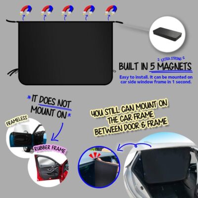 ggomaART Car Side Window Sun Shade - Universal Reversible Magnetic Curtain for Baby and Kids with Sun Protection Block Damage from Direct Bright Sunlight, and Heat - 1 Piece of Solid Black - Image 2
