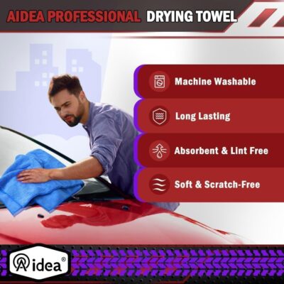 AIDEA Microfiber Towels for Cars-2PK, Large Professional Car Drying Towel, Scratch-Free & Absorbent Drying Towel for Cars, SUVs, RVs, Trucks, and Boats, 24inx 31in, Blue - Image 4