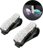 Moly Magnolia 2 PCS Glasses Holders for Car Sun Visor, Fashion Bling Crystal Rhinestones Car Eyeglasses Sunglasses Hanger Mount with Ticket Card Clip for Women Girls (Silver) - Image 6