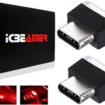 ICBEAMER Type C Adapters Atmosphere Light 2-Pack (Red) | Universal Plug-in Miniature LED Night Light for Car Interior and Trunk Ambient Lighting