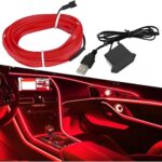 EL Wire Car Interior LED Strip Lights, 5V 16FT Neon Light Strip with Sewing Edge, USB Electroluminescent Car Interior Lights with Fuse Protection, Vehicle Ambient Lighting Decorations (Red)