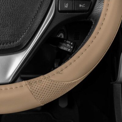 Motor Trend Perforated Microfiber Leather Steering Wheel Cover for Cars Trucks SUVs Vans, Sporty Racing Improved Grip Anti-Fatigue Ergonomic Design, Airbag Compatible - Fits Standard 15" Inch - Beige - Image 5