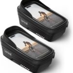 Lamicall 2 Pack Bike Frame Bag Waterproof - [1s Release] [2 in 1] Bike Phone Bag, Bike Phone Holder Mount, Bicycle Top Tube Bag, Cycling Pouch with Rain Cover, Bike Accessories for Phones Under 7"