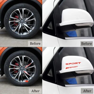 Pincuttee 14pcs Car Decal Stickers,Wheel Rim Decal Sticker,Sport Logo Reflective Stickers,Sport Emblem Car Rear Bumper Sticker,Rear Mirror Decals for All Vehicles(Red,14PCS) - Image 5