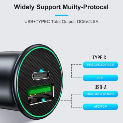 USB-C Car Charger Adapter, Dual Ports Fast Charging PD 60W + QC3.0 30W Mini All-Metal Cigarette Lighter USB Charger Universal for iPhone13/Pro Max/12/XS Max/11 Pro, Samsung, Car Accessories - Image 5