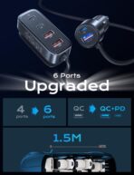 AINOPE 108W Multiple Ports Car Charger, Road Trip Essentials for Kids, Travel Essentials for Long Trips, 6-Port USB C Cigarette Lighter Adapter Fast Charging for iPhone 17 16 15 for iPad [+5FT Cable] - Image 7