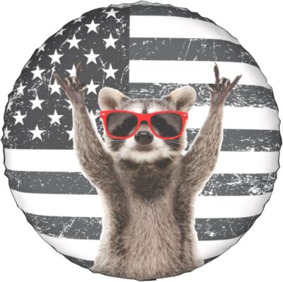 Funny Raccoon Spare Tire Cover Black White American Flag 14 Inch Wheel Protector for Truck SUV Trailer Camping Rv Tire Covers - Image 2