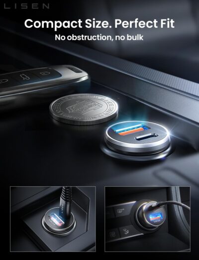 LISEN Car Charger USB C, 69W Cigarette Lighter USB Charger Adapter, Car Accessories Gifts for Men, Mini USBC Cars Fast Charging Adapter USBC Type C 12V Plug Outlet, for iPhone 17 Pro Max 16 15 14 13 - Image 6