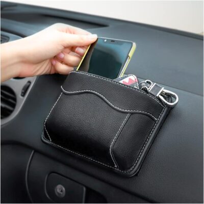 Car Seat Side Pocket Organizer, PU Leather Mini Storage Bag for Auto Door Window Console, Pen Phone Holder Tray Pouch Vehicle Seat Gap Filler for Organize Document, Registration, Notepad (Black) - Image 8