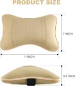 2 Pack Car Neck Pillow PU Leather Automotive Headrest Pillow for Car Support Neck Pain Relief Universal Car Pillow (Beige) - Image 2