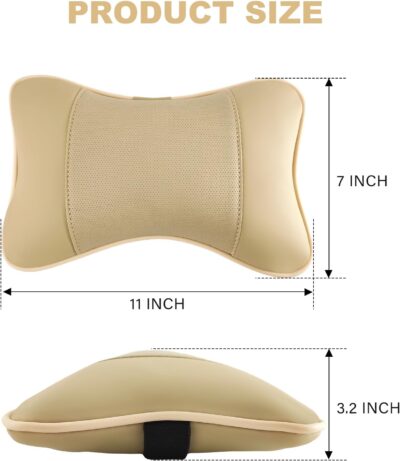 2 Pack Car Neck Pillow PU Leather Automotive Headrest Pillow for Car Support Neck Pain Relief Universal Car Pillow (Beige) - Image 2