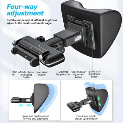 Mandark Car Neck Pillow, Memory Foam Vehicles Adjustable Support Headrest Pillow with Hook ＆ Tablet Phone Holder Mount, Multifunctional Auto Interior Accessories, Universal for SUV RV Truck (Black) - Image 7