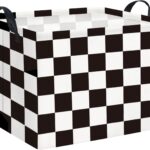 HIYAGON Rectangular Car Basket for Boys Checkered Basket Kids Baby Storage Bin Toy Organizer Box Car Room Decor(Racing Flag)