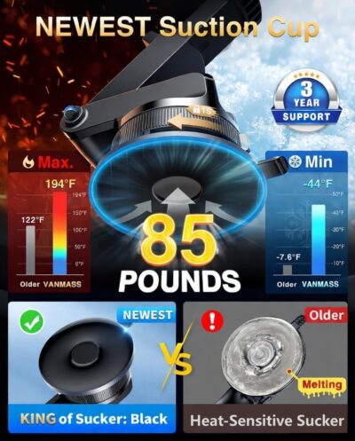 [2026 True Military-Grade] Car Phone Holder VANMASS [Upgraded Strongest Suction & Clip] Cell Phone Mount for Dashboard Windshield Vent Wall,Truck Cradle Stand for iPhone 17 Pro Max 16 15 14 13 Android - Image 3