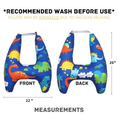 Travel Pillow Car Cushion for Kids 6 Years Old+ Shoulder Neck Back Support & Seat Belt Comfort, Road Trip Cozy Sleeping Gift for Young Travelers, Parents, Families, Baby Shower (Dinosaur Blue) - Image 2