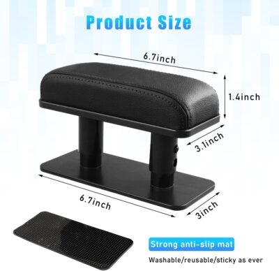 Car Elbow Support Pad, Adjustable Height Armrest Rest Pad for Auto Door, General PU Leather Automotive Central and Side Booster Pad for All Seasons, Universal Car Accessories (Black) - Image 2