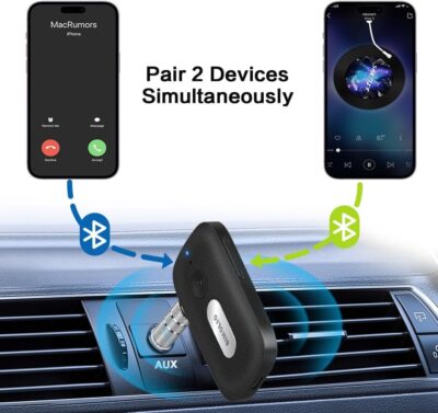 SIMOLIO Bluetooth Receiver for Car, 35H Battery Life, Volume Control, Noise Cancelling 3.5mm AUX Bluetooth Car Adapter, Wireless Audio Receiver for Home Stereo/Wired Headphones/Handsfree Calls - Image 8
