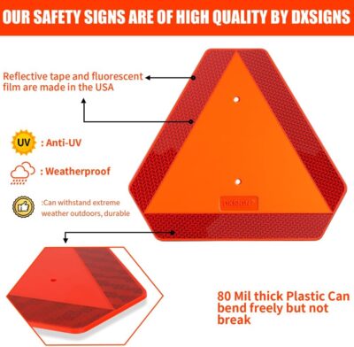 Slow Moving Vehicle Sign Triangle Sign 14"x16" Engineering Grade Reflective Up to 7 Years Outdoor for Golf Cart (Plastic NEW) - Image 3