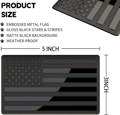 Embossed 3D Metal All Black American Flag Emblem Decal Stickers (1 Pair), Matte Black 5" x 3" Patriotic USA US Flag Car Decals Bumper Stickers for Truck, Window, Motorcycle, Support US Military - Image 2