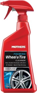 Mothers Foaming Wheel & Tire Cleaner, 24 oz. – Foaming Action Lifts Brake Dust & Grime, Safe for Factory-Coated Wheels, Restores, Cleans, Finishes Fast, Spot-Free Rinse (05924)