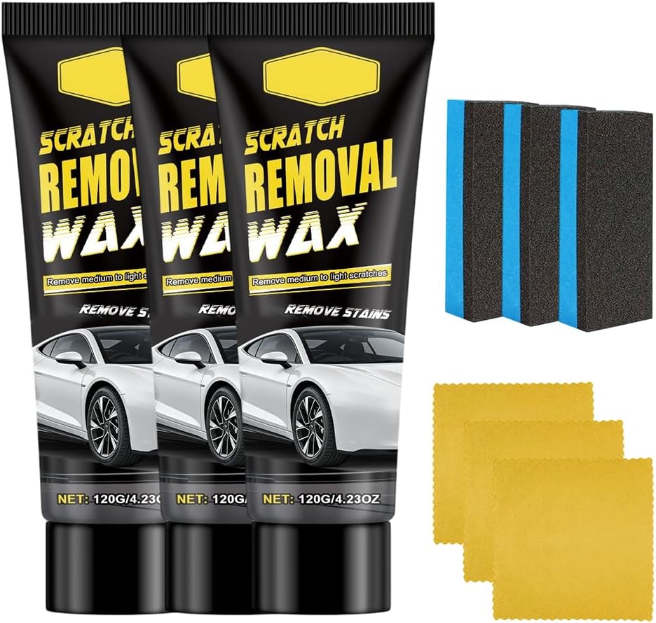 61fcmjRbmpL._AC_SL1000_.jpg Car Scratch Remover Wax, 2026 New Car Scratch Repair with Sponge and Cloth, Multi-purpose Paint Scratch Remover for Car Detailing, Easy to Use Car Scratch Repair Kit for Drivers(3PCS) - Image 1