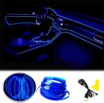 El Wire Blue Interior Car LED Strip Lights, 2M Neon Wire USB 5V with Fuse Protection for Automotive Interior Decoration, with 6mm Sewing Edge