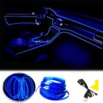El Wire Blue Interior Car LED Strip Lights, 2M Neon Wire USB 5V with Fuse Protection for Automotive Interior Decoration, with 6mm Sewing Edge