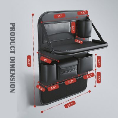 2 Pack Leather Car Backseat Organizer with Foldable Table Tray, Car Storage Organizer with Tablet Holder, Car Seat Back Protectors Kick MatsTravel Accessories - Image 4
