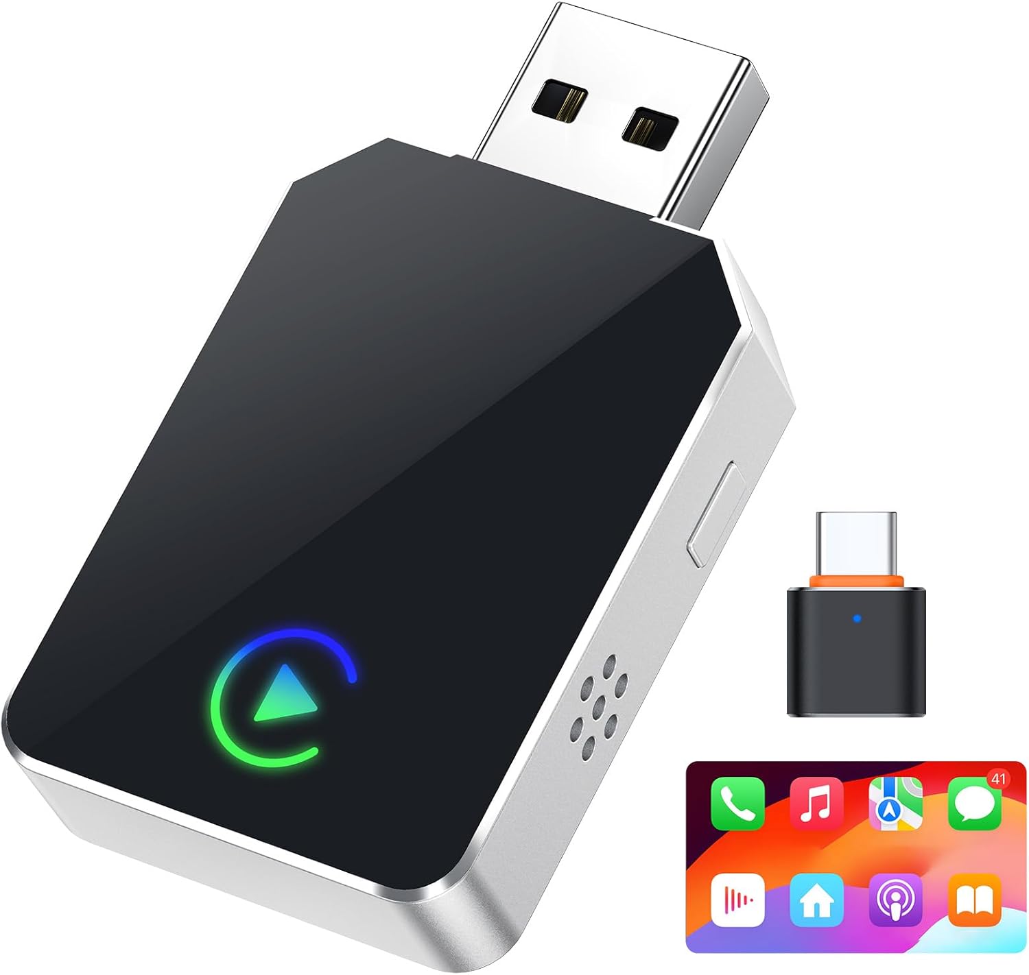 61fm-yRMdyL._AC_SL1500_.jpg SPIRITIME Wireless CarPlay Adapter for iPhone – 5-Second Auto Connect | 1-Click Phone Swap for Families | Convert Wired to Wireless | Stable & Fast, Plug & Play | Supports Factory CarPlay Cars 2016+ - Image 1