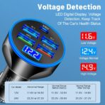 5-in-1 Multi-Port USB C Car Phone Charger with Voltage Display, 250W Super Fast Charge Cigarette Lighter USB Charger for iPhone/Android/Samsung/iPad Pro and More (Black) - Image 2