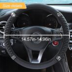Bling Soft Leather Steering Wheel Cover, 15 Inch Colorful Rhinestones Auto Elastic Steering Wheel Protector, Sparkly Crystal Diamond for Women Girls, Car Accessories for Most Cars (Black) - Image 2