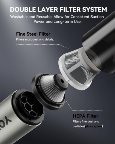 Car Vacuum, Handheld Vacuum Cordless with 21000Pa Powerful Suction & 3 Modes, 4-in-1 Portable Hand Held Mini Vacuum Cleaner Rechargeable, Ultra Light for Car Home Office (Silver) - Image 5