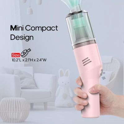 Portable Mini Car Vacuum Cleaner Pink, High Power Cordless(400g) Handheld Rechargeable Vacuum Cleaner for Desk V06 - Image 3