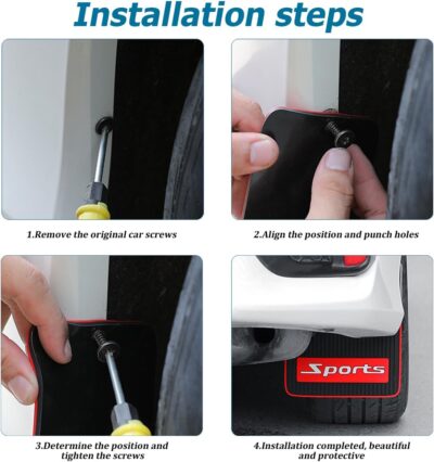 HZEL Car Mud Flaps, 4PCS Soft Flexible Bendable Rubber Vehicle Mudguard Splash Guard with Hardware Tool, Auto Exterior Protection Accessories for Front & Rear, Universal for Most Sedans (Black) - Image 5