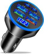 Super Fast Charge USB C Car Phone Charger Adapter 6 in 1 with Voltage Display 250W Multi Port Cigarette Lighter USB Charge for iPhone 16 15 14 13 12 11 Samsung Galaxy Huawei Oneplus Oppo Vivo