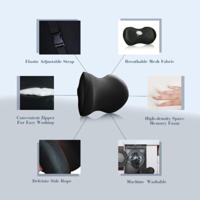 Super Comfy Car Headrest Pillow, Car Pillow for Neck Pain Relief with Adjustable Strap, 100% Memory Foam & Breathable Removable Cover, Ergonomic Design - Softness Travel Car Neck Pillow(Black, 1PC) - Image 3