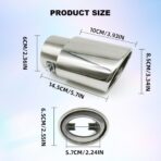 Stainless Steel Car Exhaust Tip, 2.5" to 3.3" Adjustable Car Decoration Chrome-Plated Finish Exhaust Tailpipe, Universal Car Exhaust Pipe Modification Tail Throat Tail Pipe (Silver #Straight) - Image 2