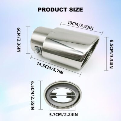 Stainless Steel Car Exhaust Tip, 2.5" to 3.3" Adjustable Car Decoration Chrome-Plated Finish Exhaust Tailpipe, Universal Car Exhaust Pipe Modification Tail Throat Tail Pipe (Silver #Straight) - Image 2