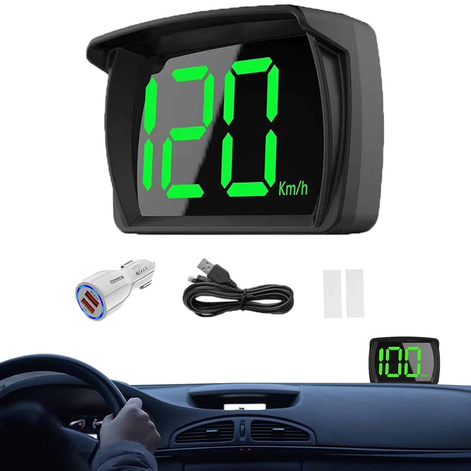 61h-gHLwghL._SL1500_.jpg Digital GPS Speedometer MPH, Heads Up Display with Large LED Font, Golf Cart Universal HUD Speed Meter for Car, Truck, Motorcycle - Image 1