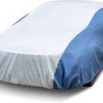 Season Guard HYVEK™ Car Cover for Sedan up to 228", Waterproof All-Weather Outdoor Cover with PE Outer & Cotton Lining, Breathable Blue Sides, Scratch-Resistant, UV Protection, White/Blue