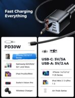 Retractable Car Charger, SUPERONE 99W Car Phone Charger with Cables Fast Charging, USB C Car Charger Adapter for iPhone 17 16 15 14 13 12, Samsung, Black - Image 6