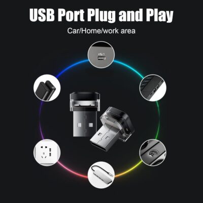 4PCS LED USB Car Ambient Light, Portable Mini Atmosphere Lamp, Universal Car Interior Accessory, Plug-in Interface Trunk Kit, with Multicolor Glow Effect, for All Auto Cabin Bedroom Night Use - Image 8